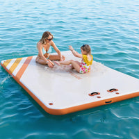 Garvee Aufblasbare Schwimmplattform 3 x 3 m, Für 8–10 Personen, Rutschfest, PVC, Mit Leiter, Für See & Wasser, Orange