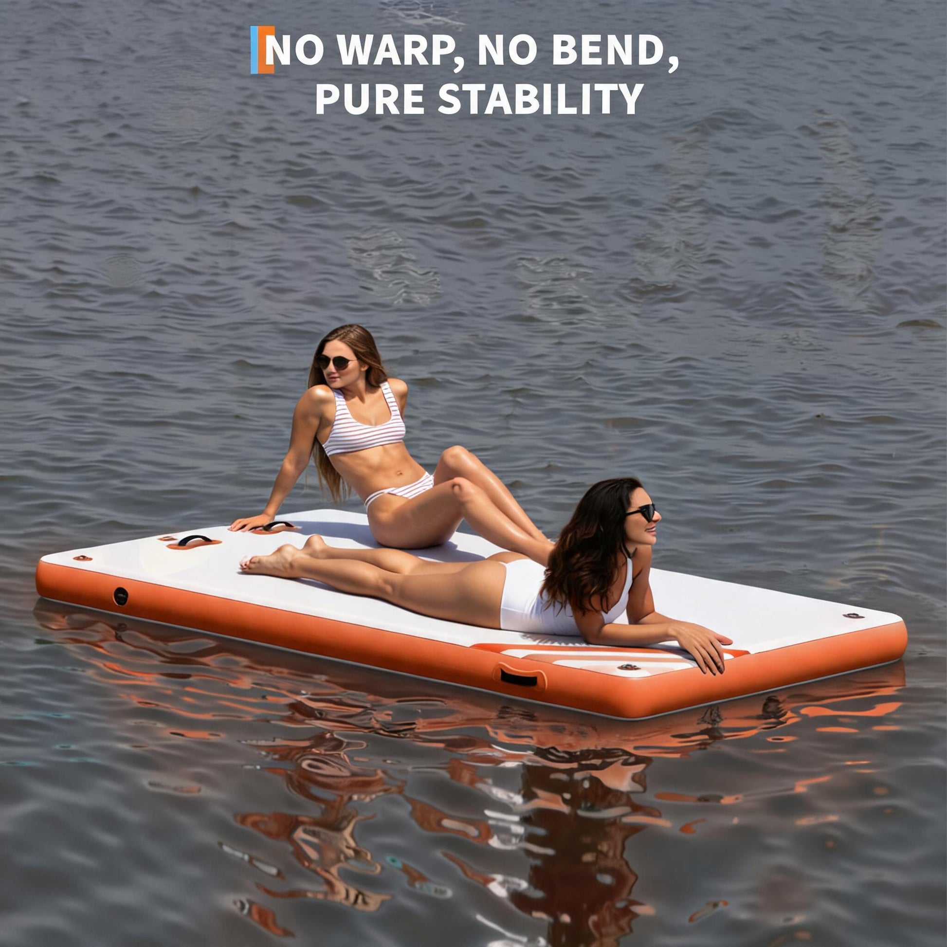 Garvee Aufblasbare Schwimmplattform 3 x 3 m, Für 8–10 Personen, Rutschfest, PVC, Mit Leiter, Für See & Wasser, Orange