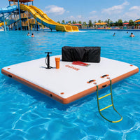 Garvee Aufblasbare Schwimmplattform 3 x 3 m, Für 8–10 Personen, Rutschfest, PVC, Mit Leiter, Für See & Wasser, Orange
