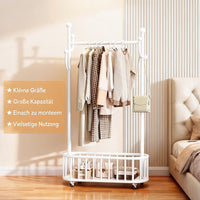 GARVEE Kleiderständer auf Rollen mit Ablagekorb, Metall Garderobenständer mit 360° drehbaren Rädern, Großer Stauraum für Schlafzimmer & Büro, Weiß, 100 x 175 cm