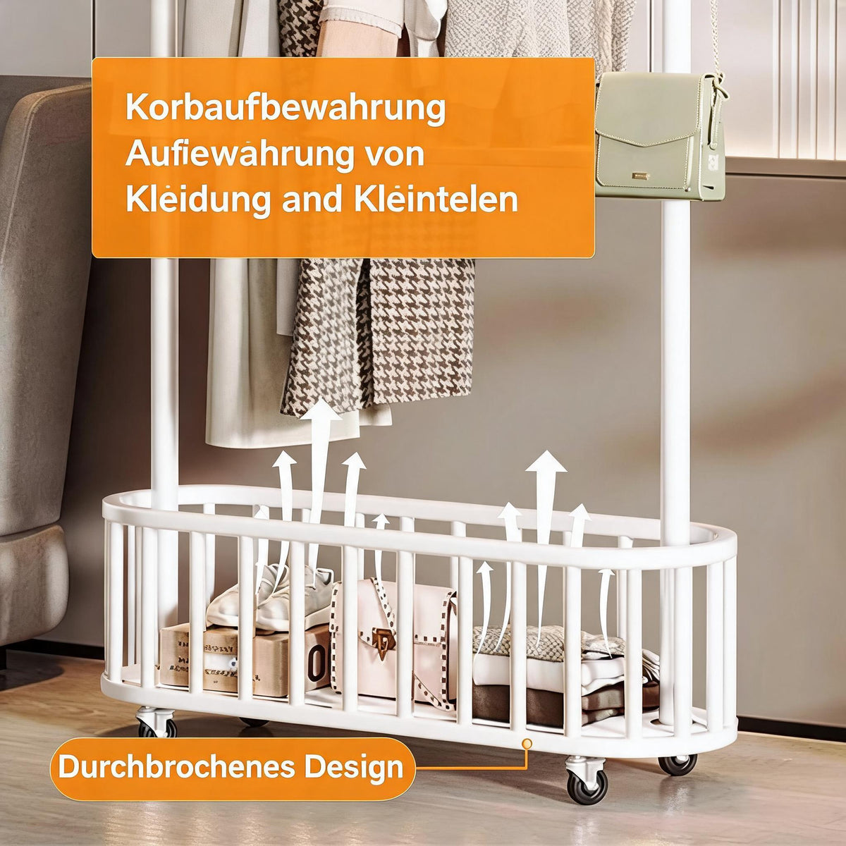Rollbarer Kleiderständer Einsatz Wohnzimmer