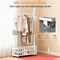 GARVEE Kleiderständer auf Rollen mit Ablagekorb, Metall Garderobenständer mit 360° drehbaren Rädern, Großer Stauraum für Schlafzimmer & Büro, Weiß, 100 x 175 cm