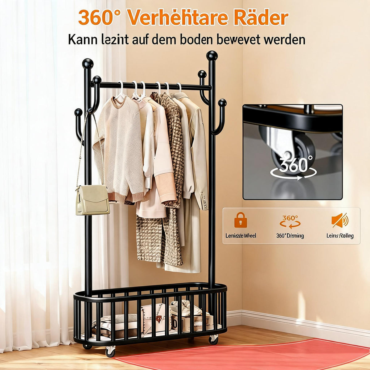 Kleiderstange mit Aufbewahrungskorb