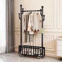 GARVEE Kleiderständer auf Rollen mit Ablagekorb, Metall Garderobenständer mit 360° drehbaren Rädern, Großer Stauraum für Schlafzimmer & Büro, Schwarz, 80 x 175 cm