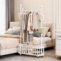GARVEE Kleiderständer auf Rollen mit Ablagekorb, Metall Garderobenständer mit 360° drehbaren Rädern, Großer Stauraum für Schlafzimmer & Büro, Weiß, 100 x 175 cm