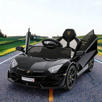 GARVEE 12V Lamborghini Kinderauto Elektrofahrzeug, Mit Eltern-Fernbedienung, LED-Beleuchtung, Soundsystem und Federung, Kinder Elektroauto für Jungen und Mädchen von 3–8 Jahren, Schwarz
