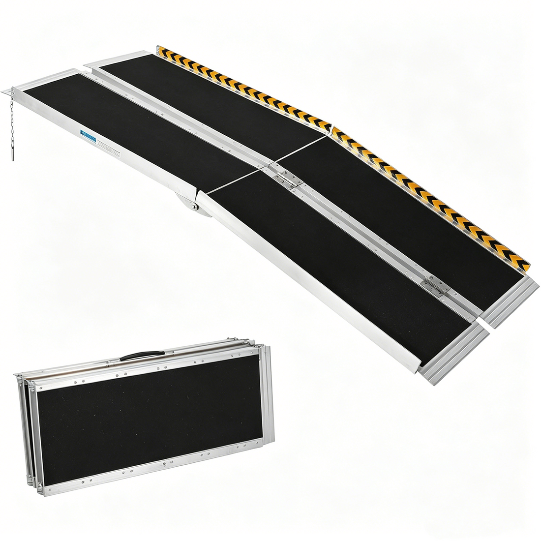 GARVEE Rollstuhlrampe 152 cm aus Aluminium, Tragbare Auffahrrampe mit Rutschfester Oberfläche und Reflektierenden Streifen, Bis 272 kg Tragkraft, Für Zuhause & Schwellen