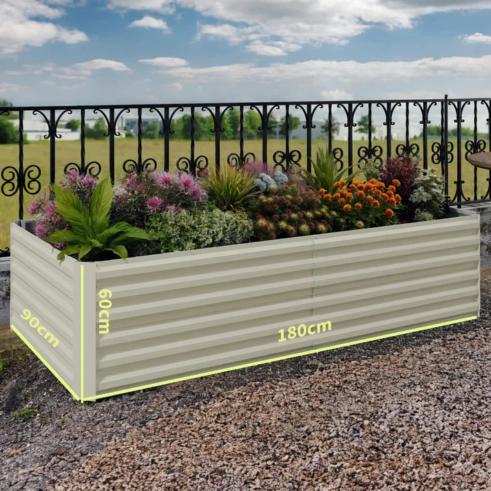 Garvee Galvanisiertes Hochbeet 180 × 90 × 60 cm – Rostfrei, Langlebig, Metall Pflanzkasten für Garten, Beige