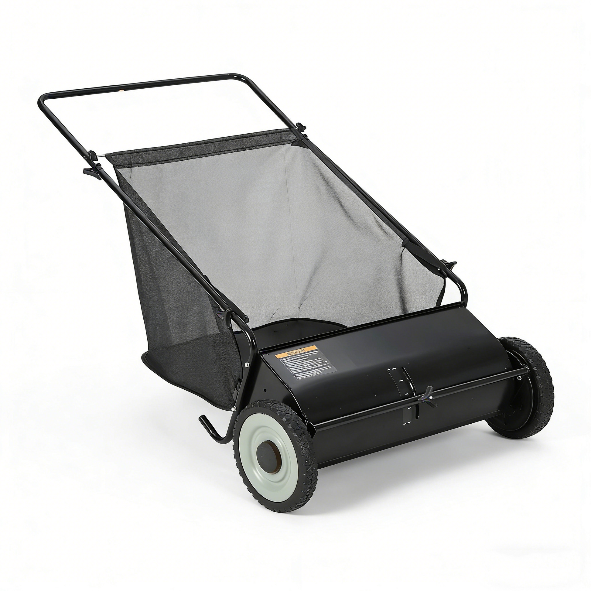 Garvee Rasenkehrer 66 cm Mit 4 Bürsten, 200 L Beutel, Höhenverstellbar, Stahlrahmen, Schwarz