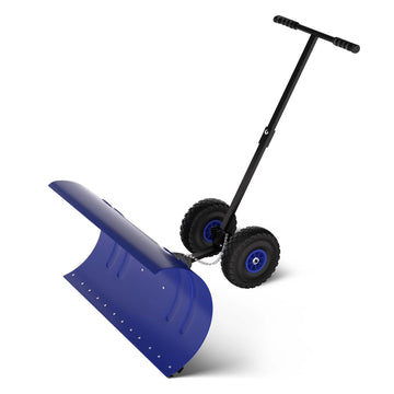 Garvee Schneeschieber mit Rädern 90×40 cm – Einzelstange, Stahlklinge, Verstellbarer Griff, Gummiräder