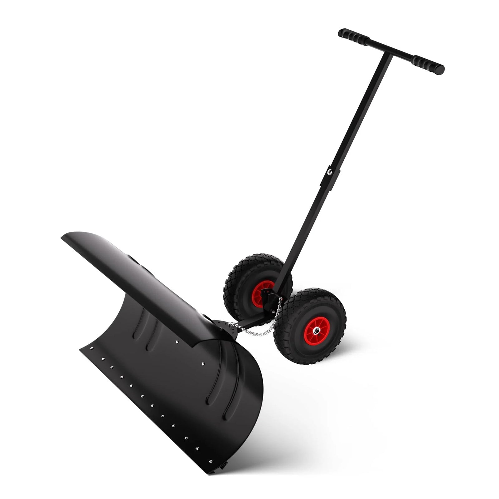 Garvee Schneeschieber mit Rädern 90×40 cm – Einzelstange, Stahlklinge, Verstellbarer Griff, Gummiräder