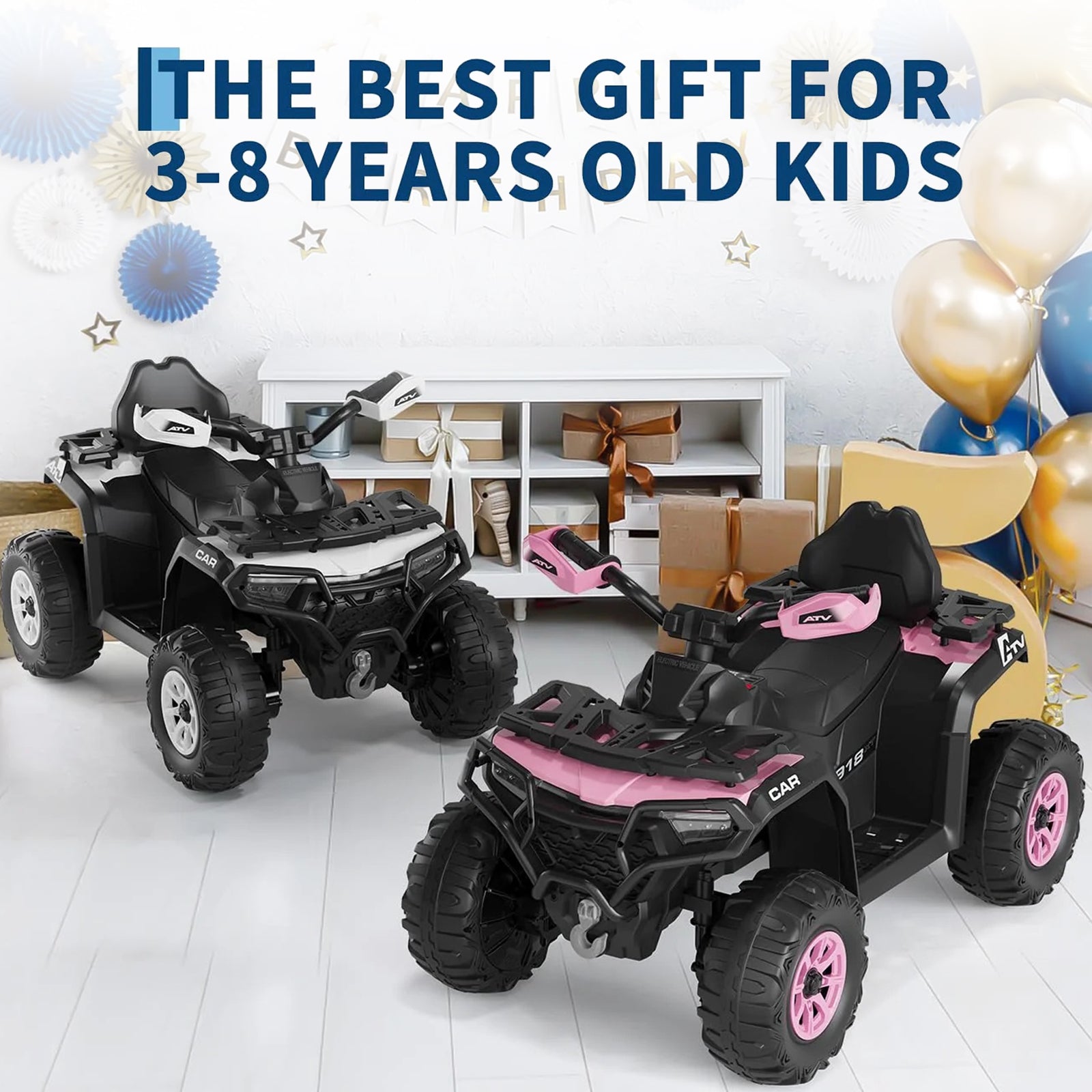 Garvee Rosa Elektro-Quad 12V für Kinder – Mit Fernbedienung, 2x35W Motoren, Musik & LED für Kinder 3-8 Jahre