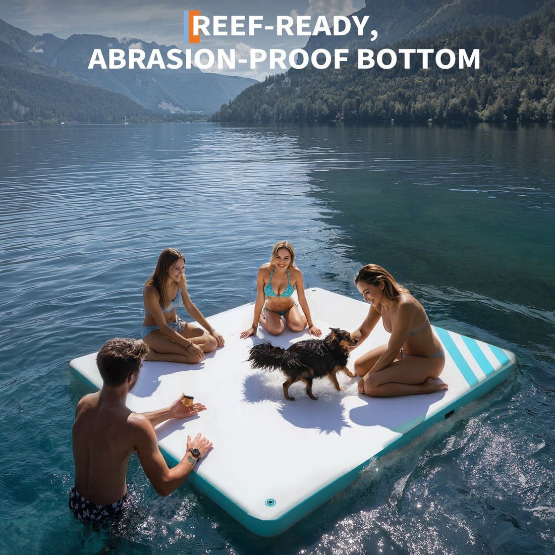 Garvee Aufblasbare Schwimmplattform 3 x 1.8 m, Für 5–8 Personen, Rutschfest, PVC, Mit Leiter, Für See & Wasser