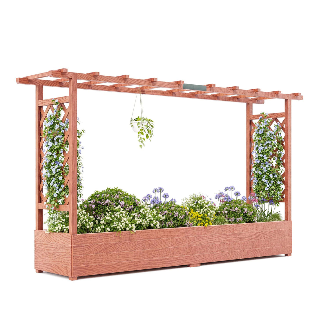 Garvee Erhöhtes Holz-Gartenbeet 113 cm – Mit Rankgitter & Hängedach, Wetterfest für Balkon & Terrasse