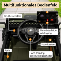 Garvee Armeegrün Elektroauto für Kinder 12V mit Fernbedienung – 2-Sitzer, 5 km/h, Musik & LED-Lichter, 3-8 Jahre