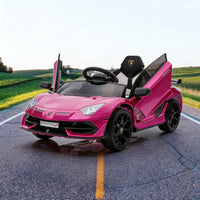 GARVEE 12V Lamborghini Kinderauto Elektrofahrzeug, Mit Eltern-Fernbedienung, LED-Beleuchtung, Soundsystem und Federung, Kinder Elektroauto für Jungen und Mädchen von 3–8 Jahren, Rosa