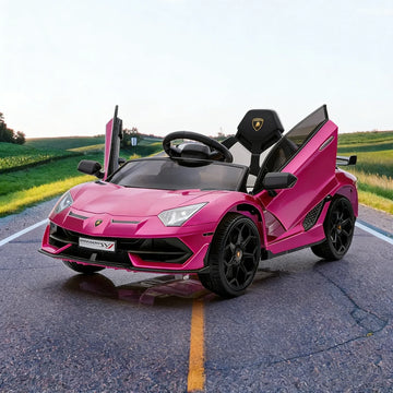 GARVEE 12V Lamborghini Kinderauto Elektrofahrzeug, Mit Eltern-Fernbedienung, LED-Beleuchtung, Soundsystem und Federung, Kinder Elektroauto für Jungen und Mädchen von 3–8 Jahren, Rosa