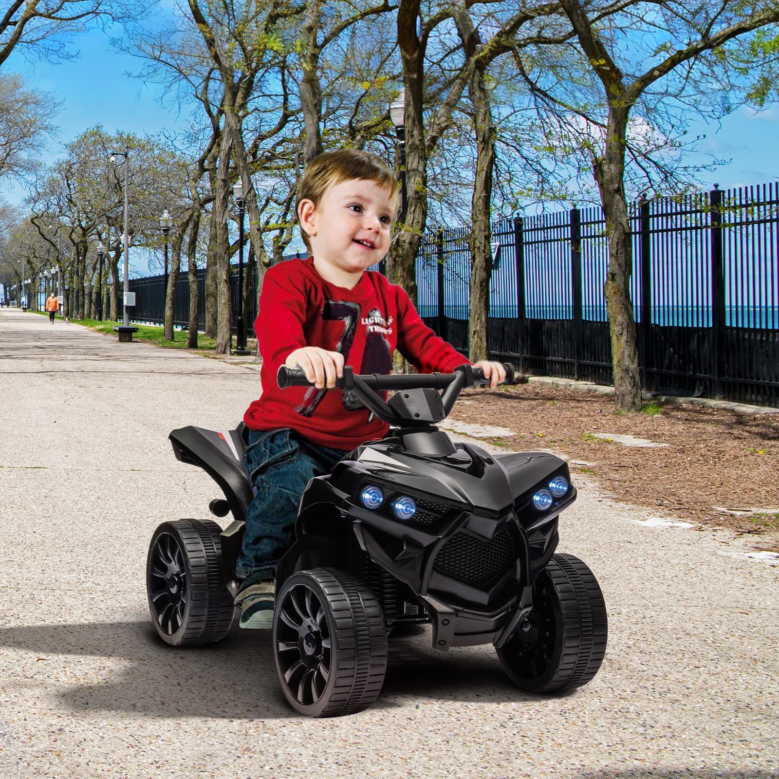 Garvee 6V Kinder Elektro-ATV – LED, Musik, Sicheres Fahren, Schwarz, Ab 3 Jahren
