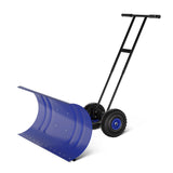 Garvee Schneeschieber mit Rädern 75×40 cm – Doppelstange, Stahlklinge, Verstellbarer Griff, Gummiräder - Blau