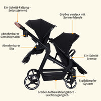 Garvee Zwillingsbuggy für 2 Kinder – Faltbar, Stoßfest & Sicher | Geeignet für 0–36 Monate