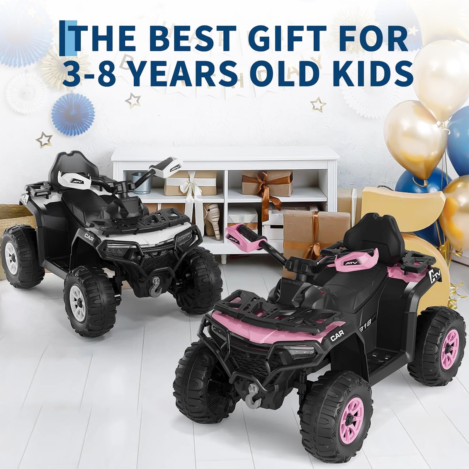 Garvee Silber Elektro-Quad 12V für Kinder – Mit Fernbedienung, 2x35W Motoren, Musik & LED für Kinder 3-8 Jahre