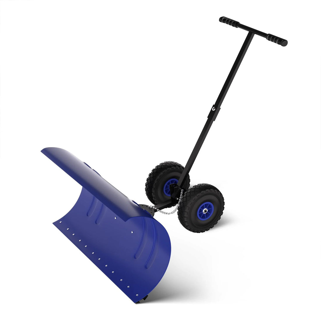 Garvee Schneeschieber mit Rädern – 75x40 cm Stahl-Klinge, 5-fach höhen- & neigungsverstellbar, klappbar & rückenschonend für Einfahrt und Gehweg (Blau)