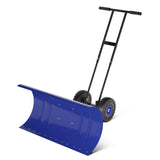 Garvee Schneeschieber mit Rädern – 90×40 cm Stahlklinge, Doppelstangen-Griff, 5-fach höhenverstellbar & große Gummiräder für Einfahrt und Gehweg - Blau
