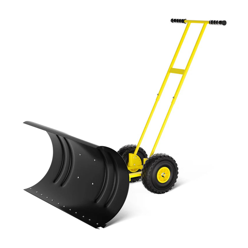 Garvee Schneeschieber mit Rädern 75×40 cm – Doppelstange, Stahlklinge, Verstellbarer Griff, Gummiräder
