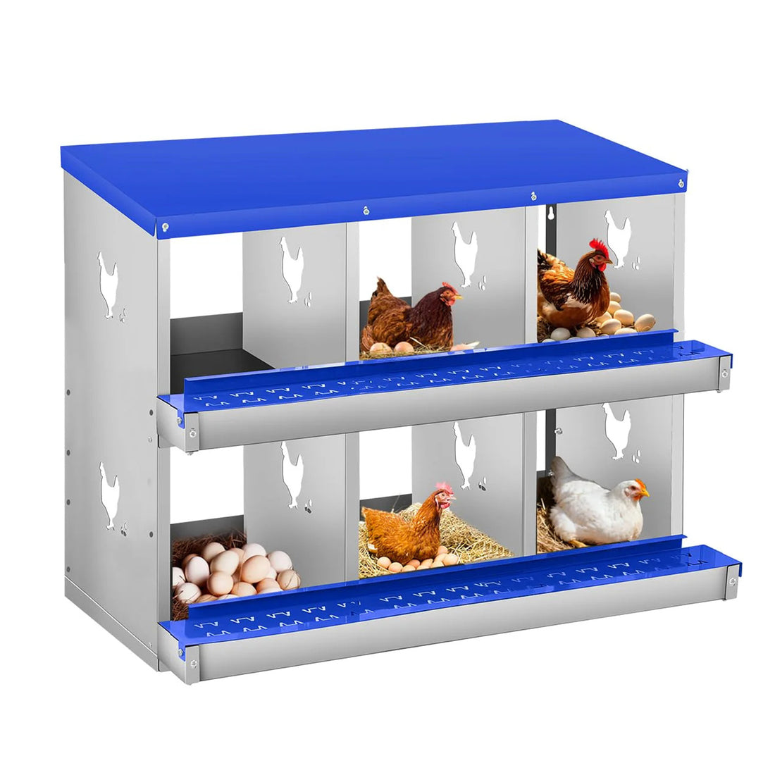 Garvee Hühnernestkasten 6 Fächer aus Metall mit Rollaway-System, Verzinkter Stahl