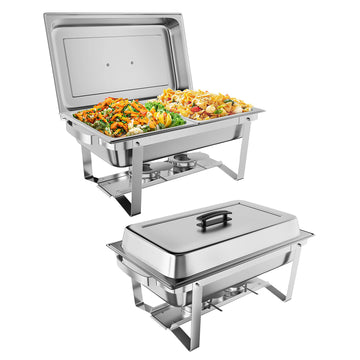Garvee Chafing Dish Buffet Set 2x8Qt – Edelstahl, Klapprahmen, Warmhalter für Catering & Events