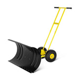 Garvee Schneeschieber mit Rädern 90×40 cm – Doppelstange, Stahlklinge, Verstellbarer Griff, Gummiräder - Gelb