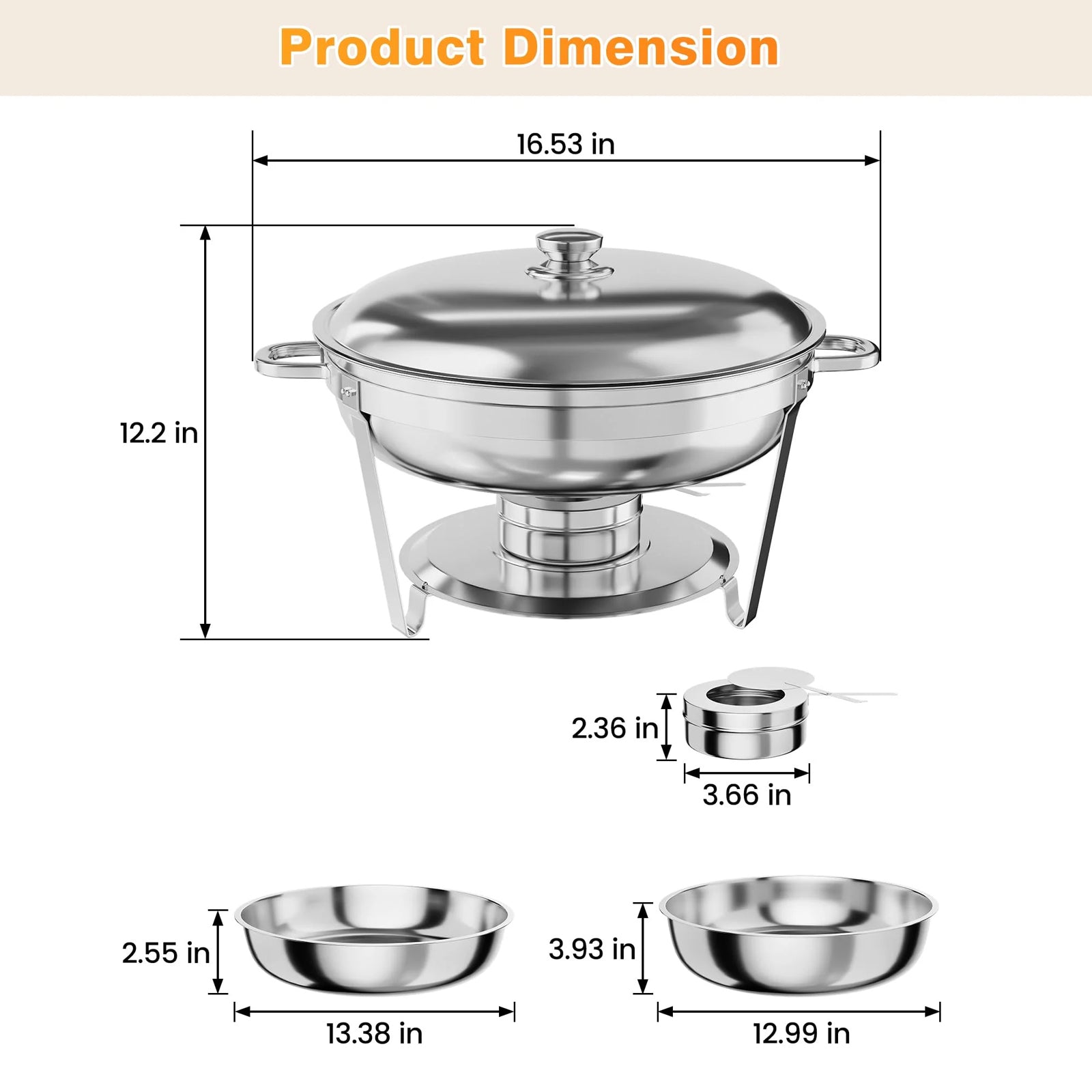 Garvee 4,7 L Edelstahl Chafing Dish Set – 6-teilig, Speisenwärmer für Catering & Buffets