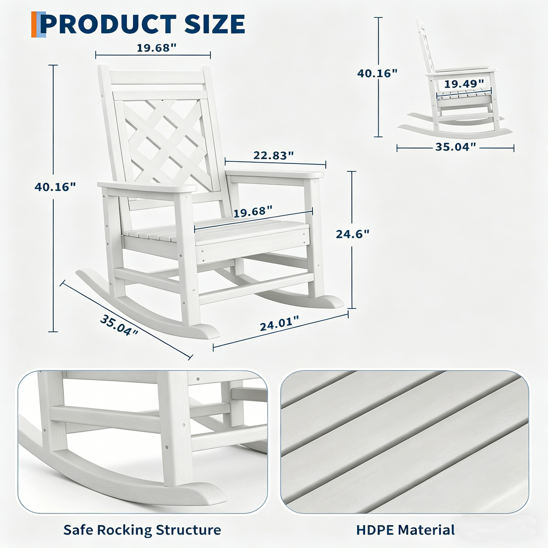 Garvee Outdoor Schaukelstuhl HDPE Holzoptik, 172 Kg Tragkraft, Ergonomisch, Wetterfest, Für Garten & Terrasse