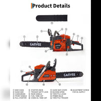 Garvee Profi-Benzin-Kettensäge 58cc (2.4KW) – 18 Zoll Schwert, 2-Takt Motor, Orange, für Holzarbeiten & Baumfällen