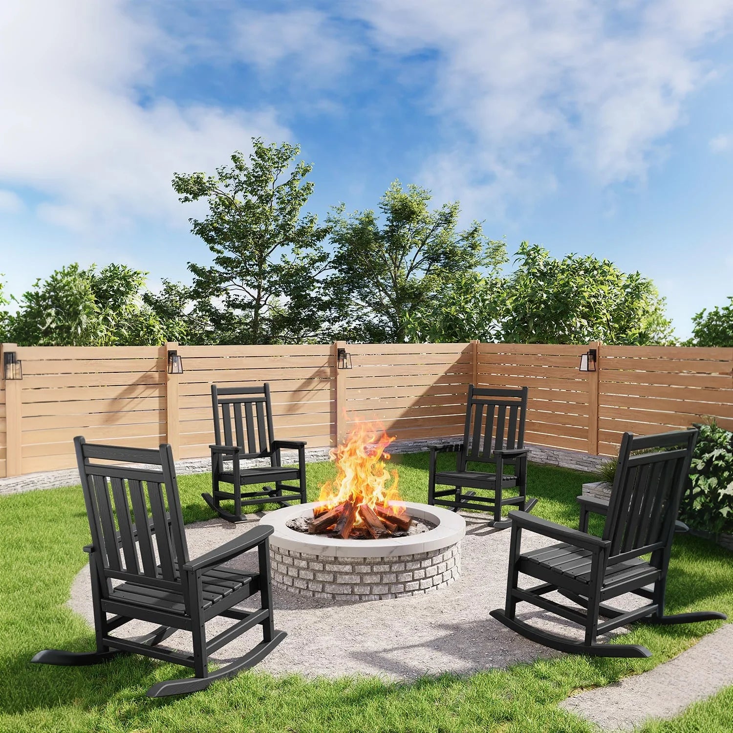 Garvee Adirondack Schaukelstuhl aus HDPE – Wetterfest, Ergonomisch, Hohe Rückenlehne, Schwarz, Für Garten & Terrasse