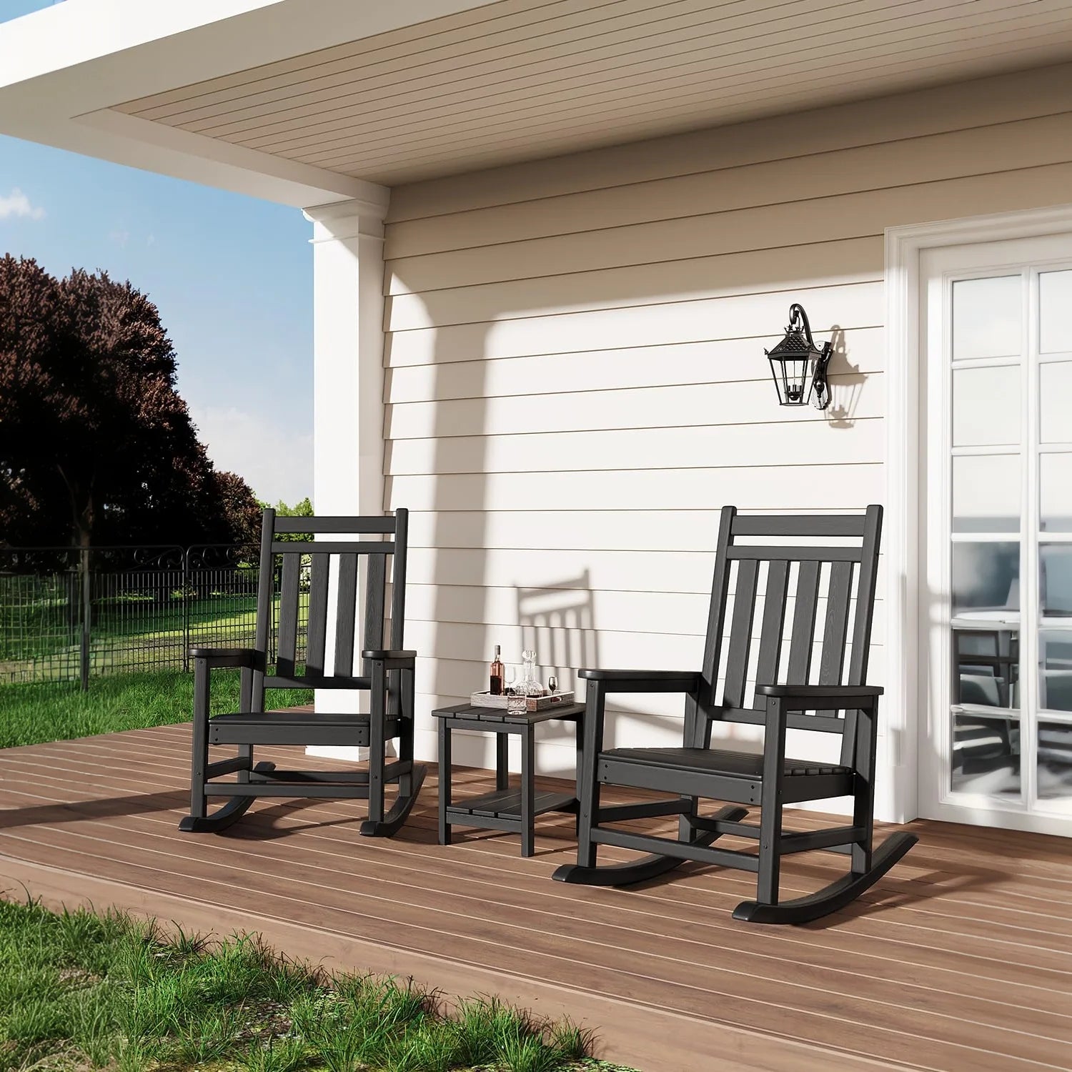 Garvee Adirondack Schaukelstuhl aus HDPE – Wetterfest, Ergonomisch, Hohe Rückenlehne, Schwarz, Für Garten & Terrasse