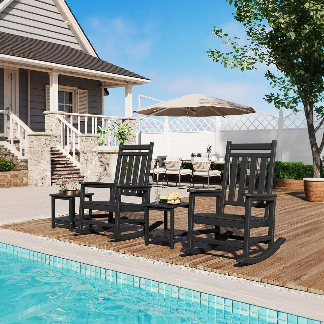 Garvee Adirondack Schaukelstuhl aus HDPE – Wetterfest, Ergonomisch, Hohe Rückenlehne, Schwarz, Für Garten & Terrasse