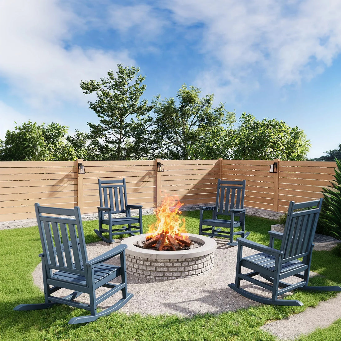 Garvee Adirondack Schaukelstuhl HDPE, Wetterfest, Ergonomisch, Hohe Rückenlehne, Für Garten, Navy Blau