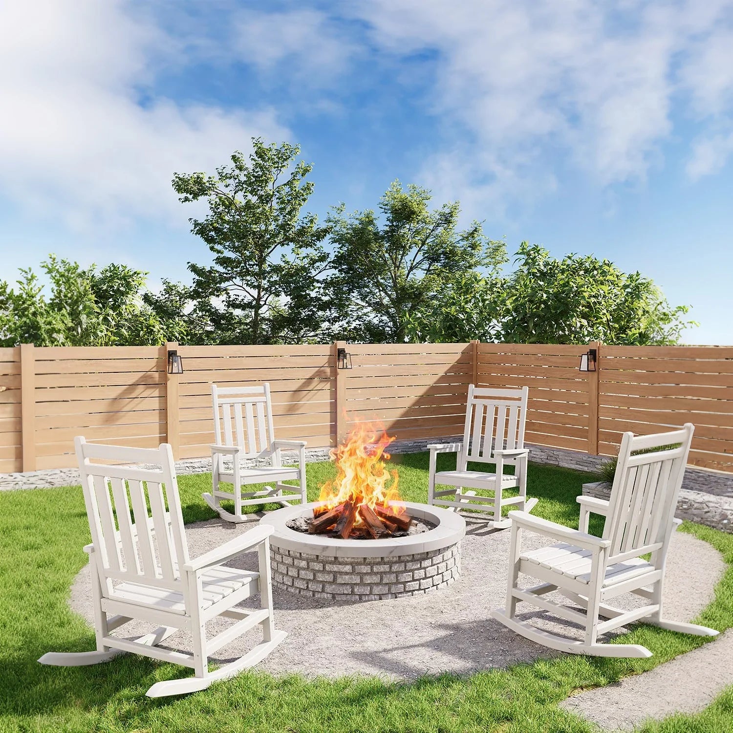 Garvee Adirondack Schaukelstuhl HDPE, Wetterfest, Ergonomisch, Hohe Rückenlehne, Für Garten, Weiß