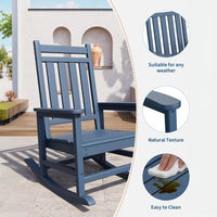 Garvee Adirondack Schaukelstuhl HDPE, Wetterfest, Ergonomisch, Hohe Rückenlehne, Für Garten, Navy Blau