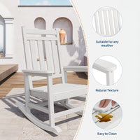 Garvee Adirondack Schaukelstuhl HDPE, Wetterfest, Ergonomisch, Hohe Rückenlehne, Für Garten, Weiß