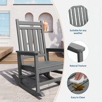 Garvee Adirondack Schaukelstuhl HDPE, Wetterfest, Ergonomisch, Hohe Rückenlehne, Für Garten, Grau