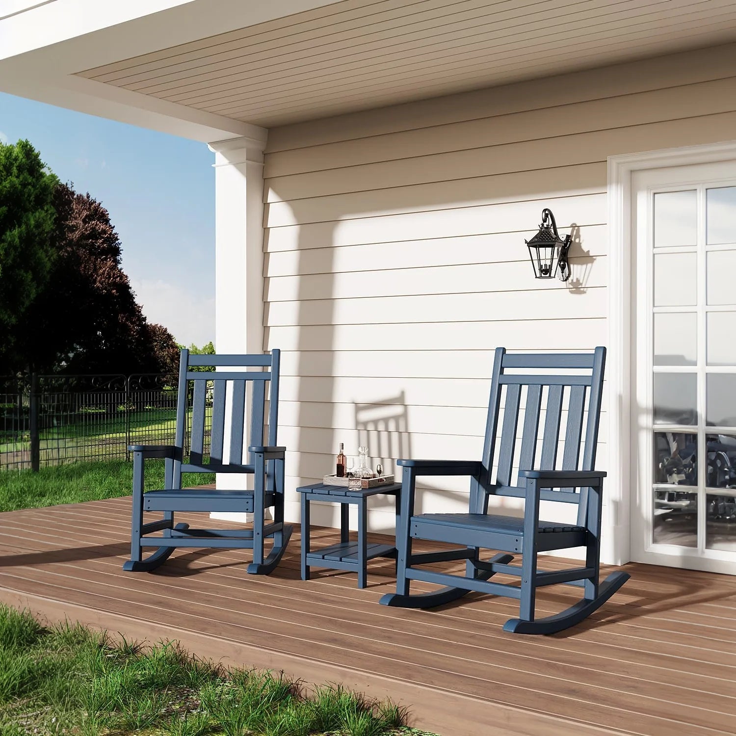 Garvee Adirondack Schaukelstuhl HDPE, Wetterfest, Ergonomisch, Hohe Rückenlehne, Für Garten, Navy Blau
