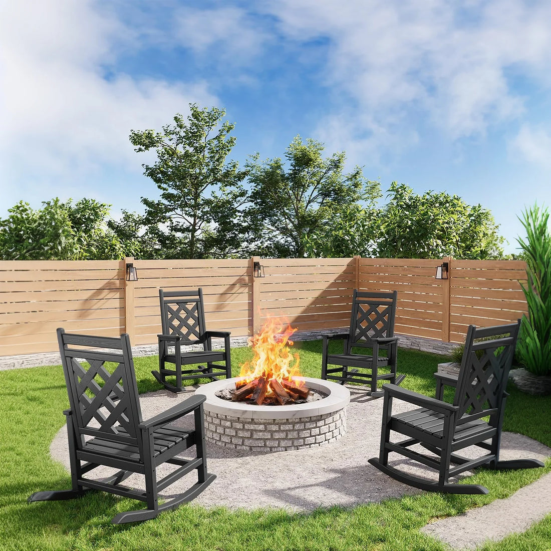 Garvee Outdoor Schaukelstuhl HDPE Holzoptik, 172 Kg Tragkraft, Ergonomisch, Wetterfest, Für Garten & Terrasse