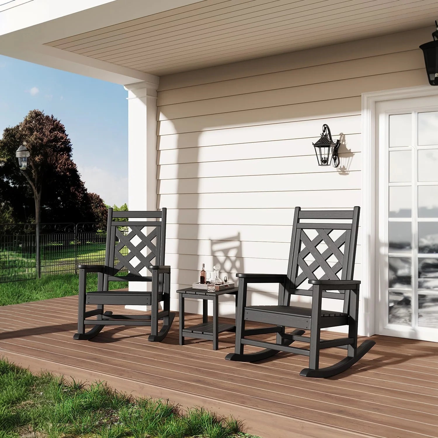 Garvee Outdoor Schaukelstuhl HDPE Holzoptik, 172 Kg Tragkraft, Ergonomisch, Wetterfest, Für Garten & Terrasse
