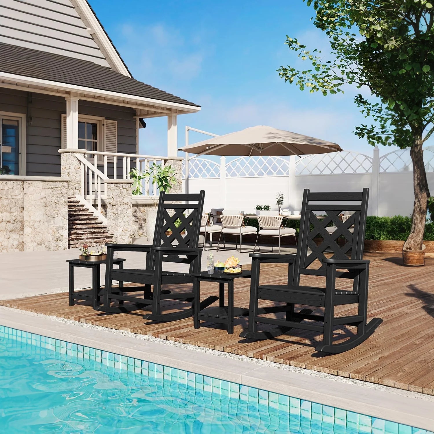Garvee Outdoor Schaukelstuhl HDPE Holzoptik, 172 Kg Tragkraft, Ergonomisch, Wetterfest, Für Garten & Terrasse
