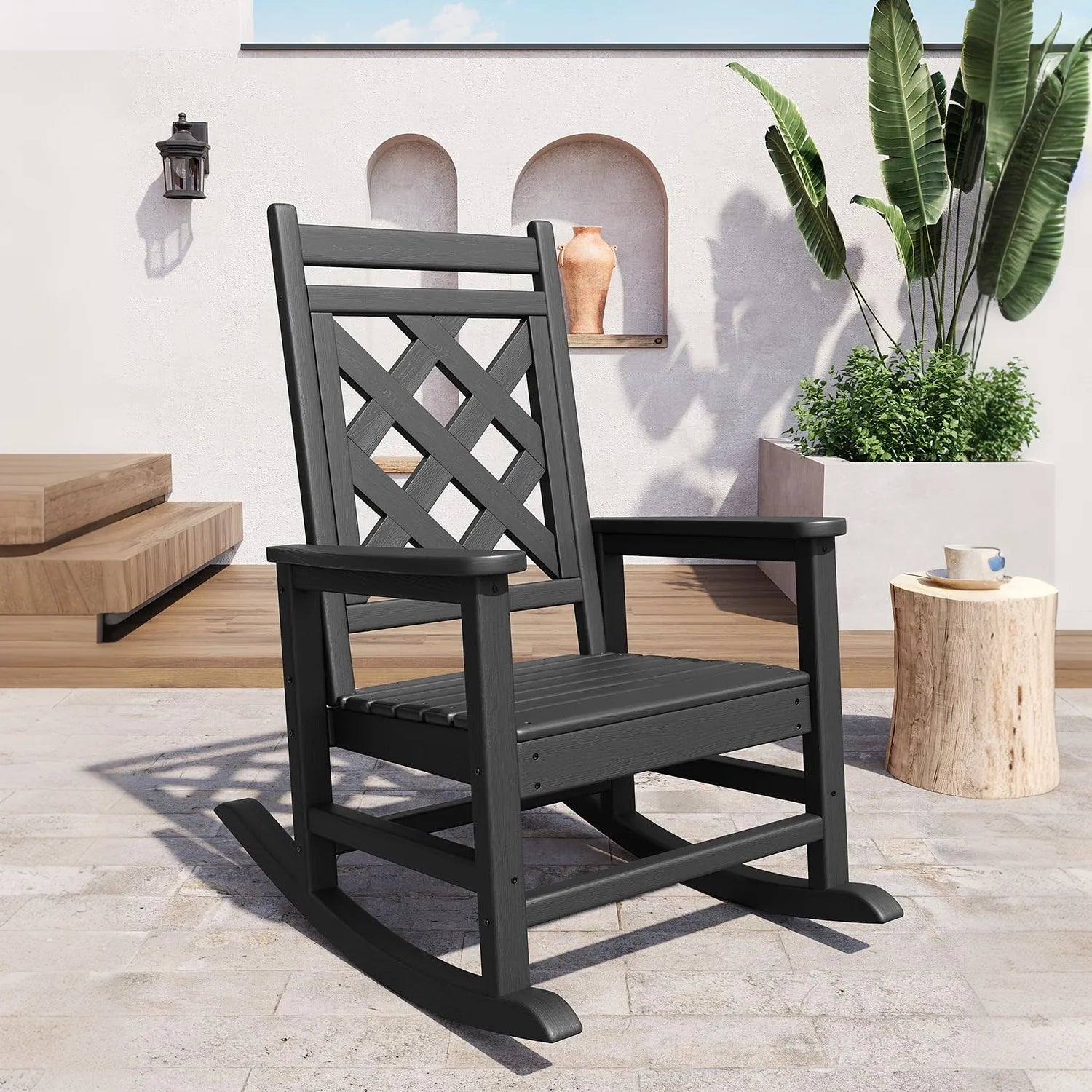 Garvee Outdoor Schaukelstuhl HDPE Holzoptik, 172 Kg Tragkraft, Ergonomisch, Wetterfest, Für Garten & Terrasse