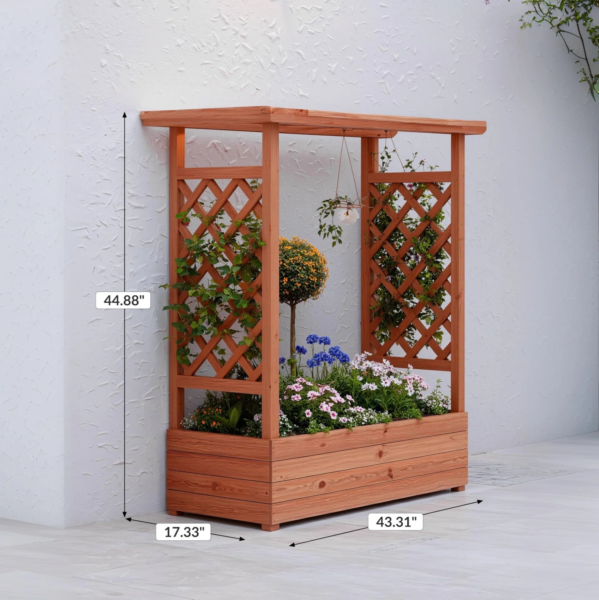Garvee Hochbeet Mit Rankgitter & Dach, 109 × 43 × 112 cm, Tannenholz, Für Innen & Außen