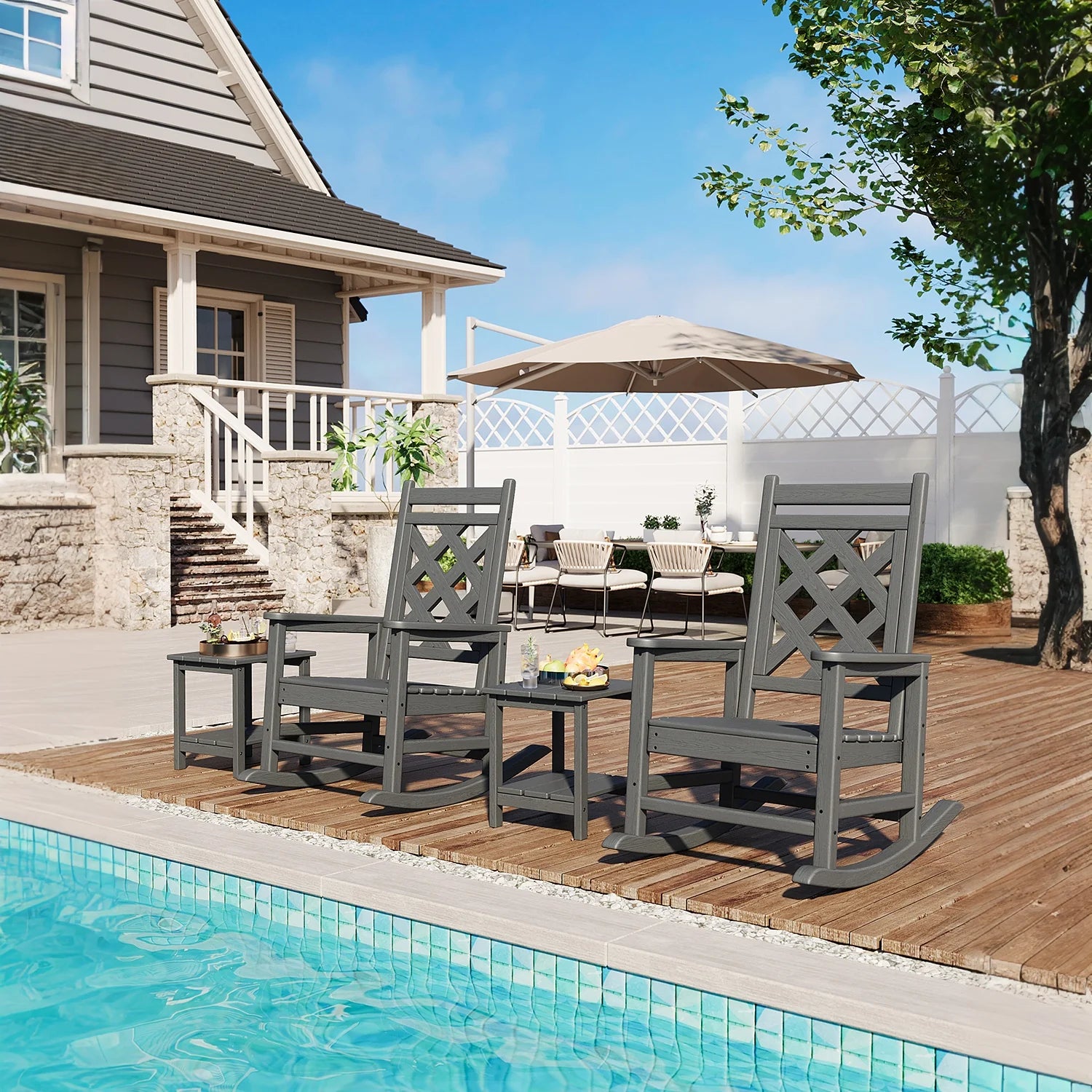 Garvee Outdoor Schaukelstuhl HDPE Holzoptik, 172 Kg Tragkraft, Ergonomisch, Wetterfest, Für Garten & Terrasse
