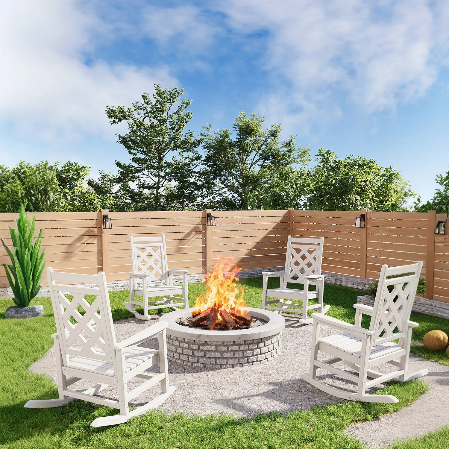 Garvee Outdoor Schaukelstuhl HDPE Holzoptik, 172 Kg Tragkraft, Ergonomisch, Wetterfest, Für Garten & Terrasse